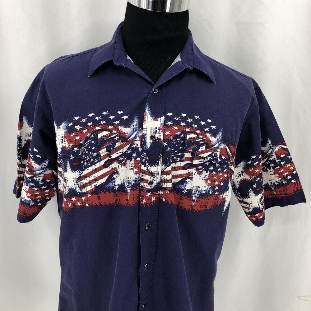 Panhandle Slim Purple Pearl Snap Patriotic American Flag Shirt Large